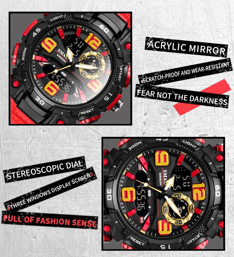 Digital military men's wristwatch by Lamp Post featuring sporty outdoor design, G-style, with stopwatch function.