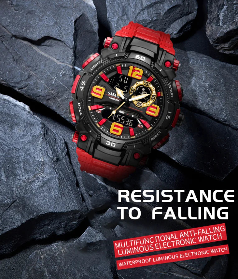 Military men's digital wristwatch by Lamp Post with sport outdoor design, features stopwatch and durable G-style strap.