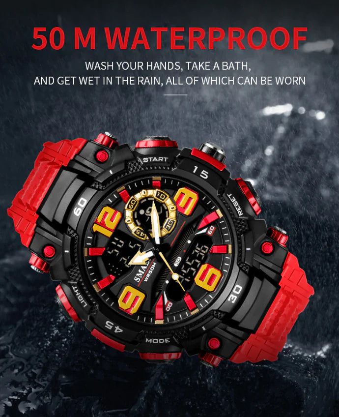 Digital military men's sports watch by Lamp Post with outdoor G-style design, digital stopwatch, durable for outdoor activities.