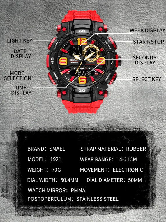 Military men's digital wristwatch by Lamp Post featuring sport-style design, outdoor G-shock features, and stopwatch functions.