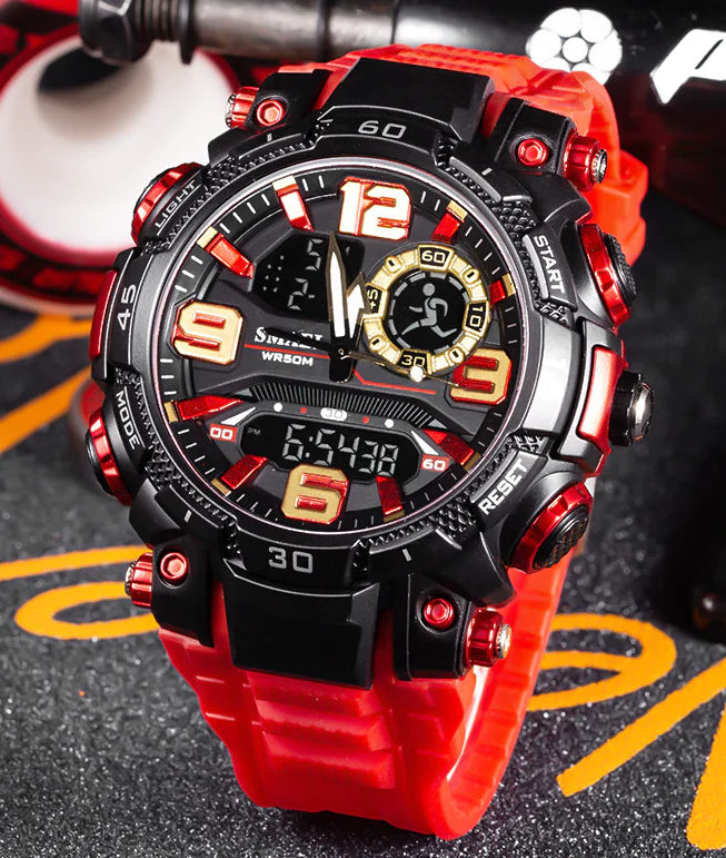 Military men's Lamp Post digital sport watch with outdoor G-style design, featuring a stopwatch and rugged, masculine look.
