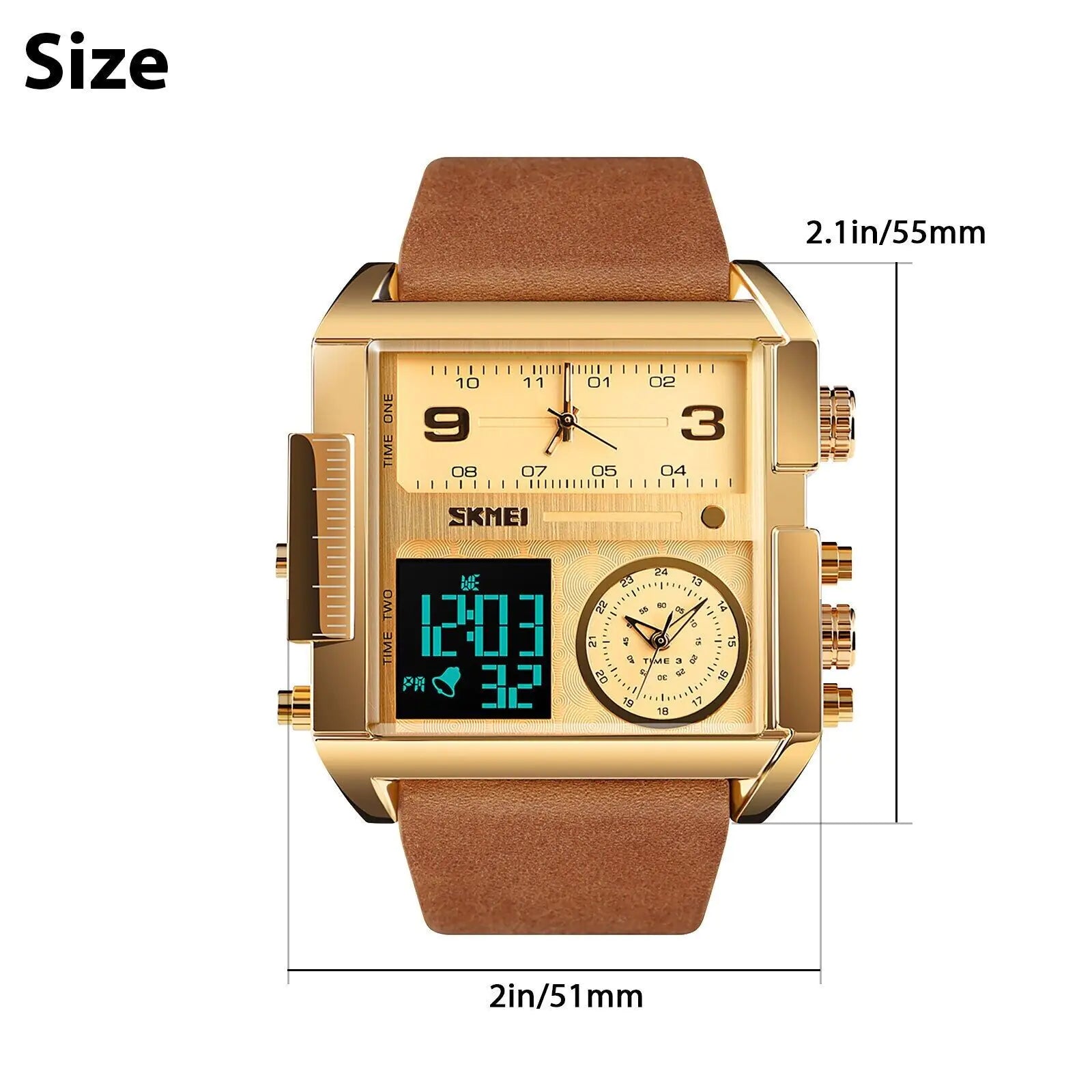 Lamp Post SKMEI men's digital quartz sport watch with large dial, stopwatch, leather strap, and modern design.