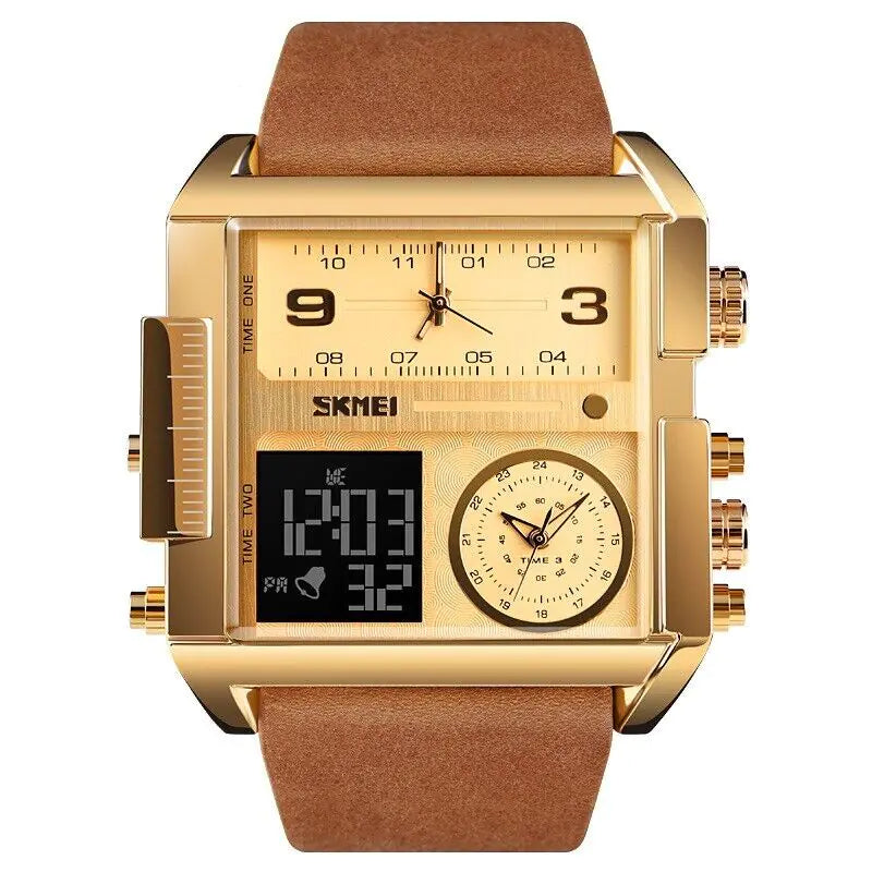 Lamp Post SKMEI men's digital quartz sport watch with large dial, stopwatch, leather strap, ideal for active wear.