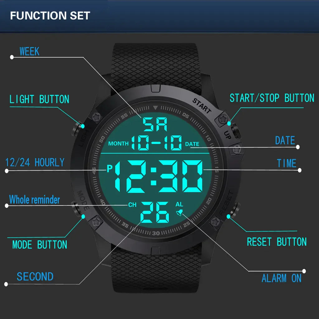 Digital military tactical sports watch by Lamp Post with waterproof design, LED backlight, digital display, and rugged wristband for men.