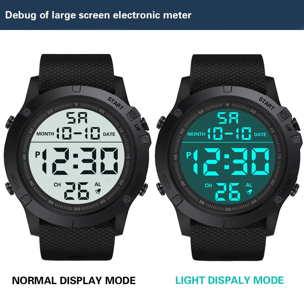 Digital sports watch by Lamp Post featuring waterproof design, military tactical style, LED backlight, and durable wristband for men.