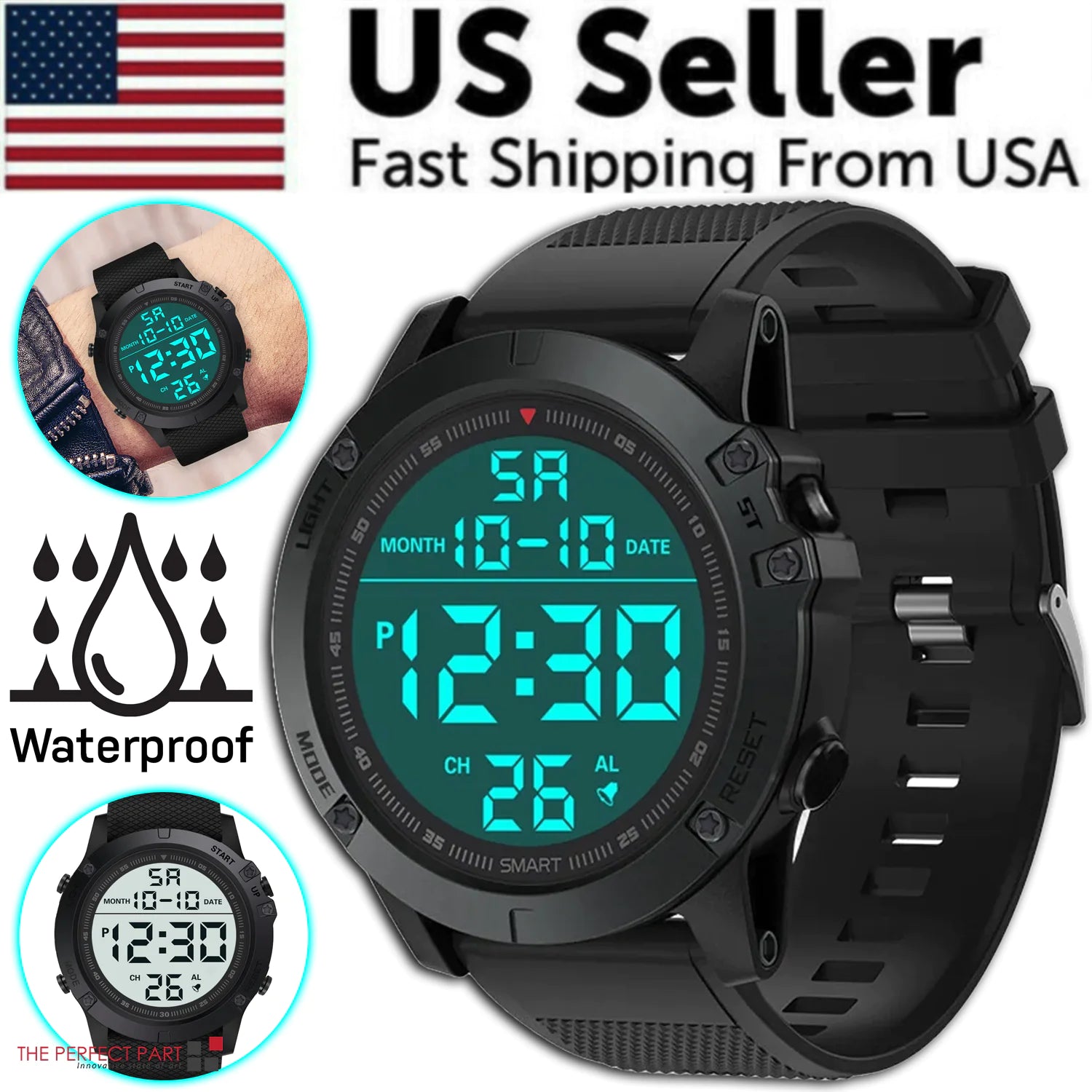 Military tactical digital sports watch by Lamp Post with waterproof design, LED backlight, and rugged wristwatch for men.
