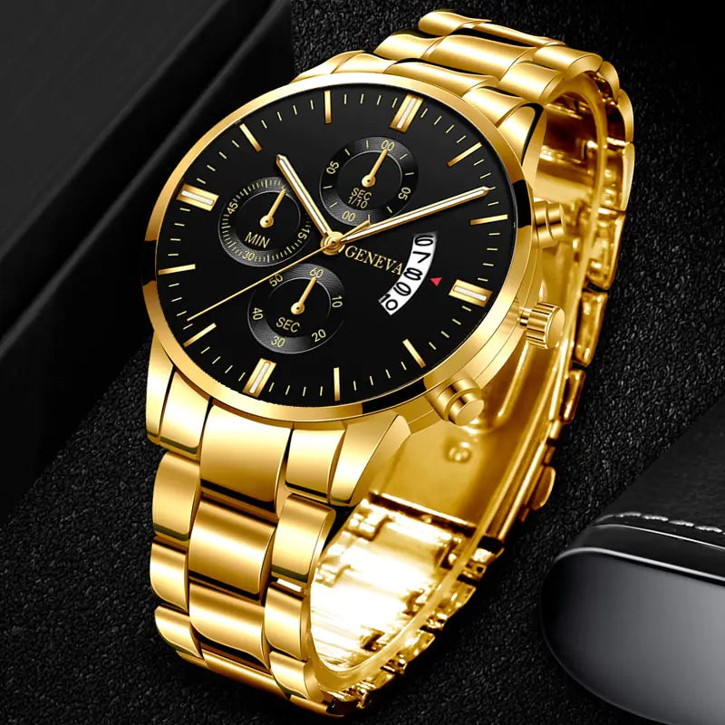 Fashion men's stainless steel watch by Lamp Post with a sleek black dial and modern design.