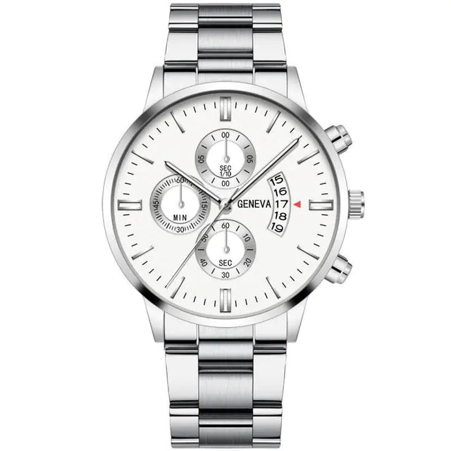 Fashion men's stainless steel watch by Lamp Post featuring a sleek black dial and modern design.
