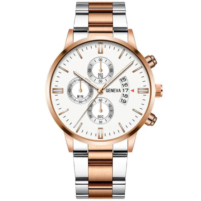 Fashion men's stainless steel watch by Lamp Post featuring a sleek black dial and modern design.