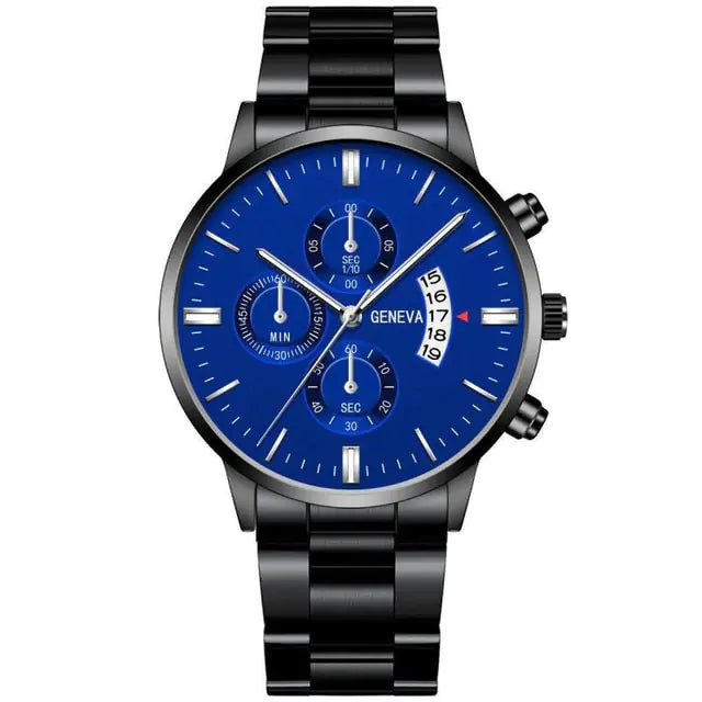 Fashion men's stainless steel watch by Lamp Post featuring a sleek black dial and classic design.