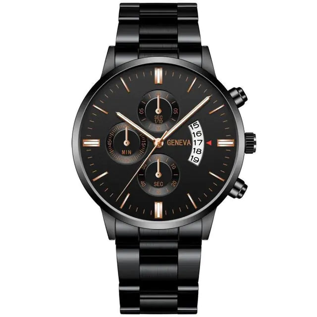 Fashion men's stainless steel watch by Lamp Post featuring a black dial and sleek design, perfect for stylish everyday wear.