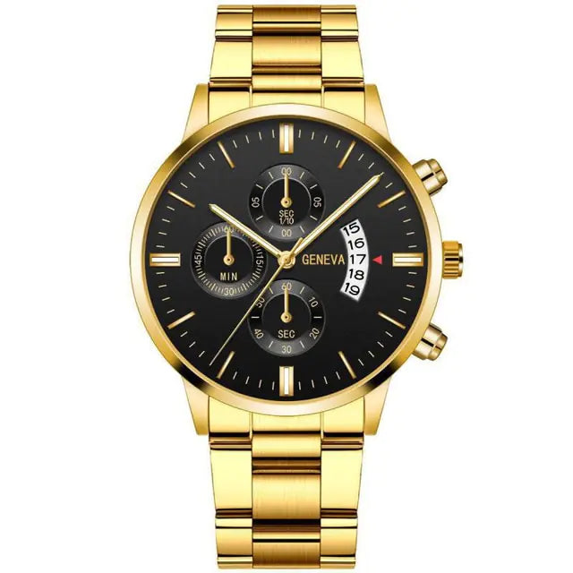Black stainless steel men's watch from Lamp Post with a sleek design and modern style.
