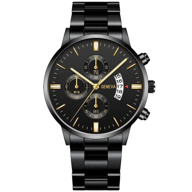Fashion men's stainless steel watch by Lamp Post with a sleek black dial and modern design.