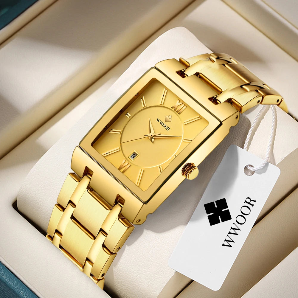 Gold stainless steel men's Quartz watch by Lamp Post with a sleek design and a round dial.