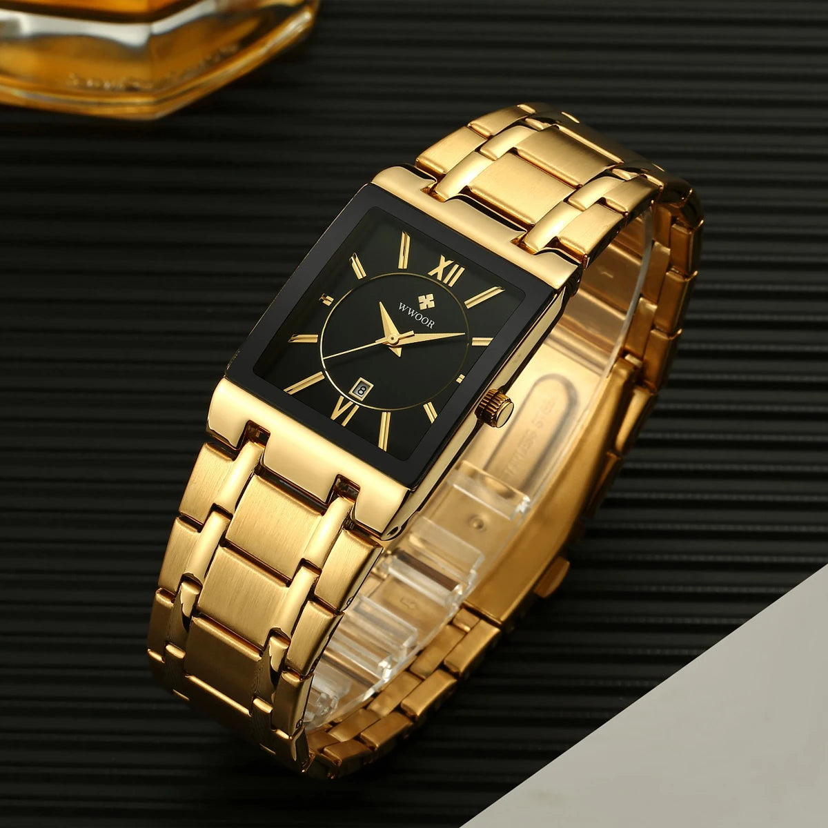 Gold Quartz stainless steel men's watch by Lamp Post featuring a sleek design and durable metal strap.