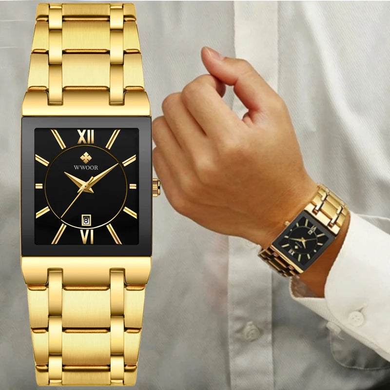 Gold quartz stainless steel men's watch by Lamp Post featuring a sleek design and classic analog display.
