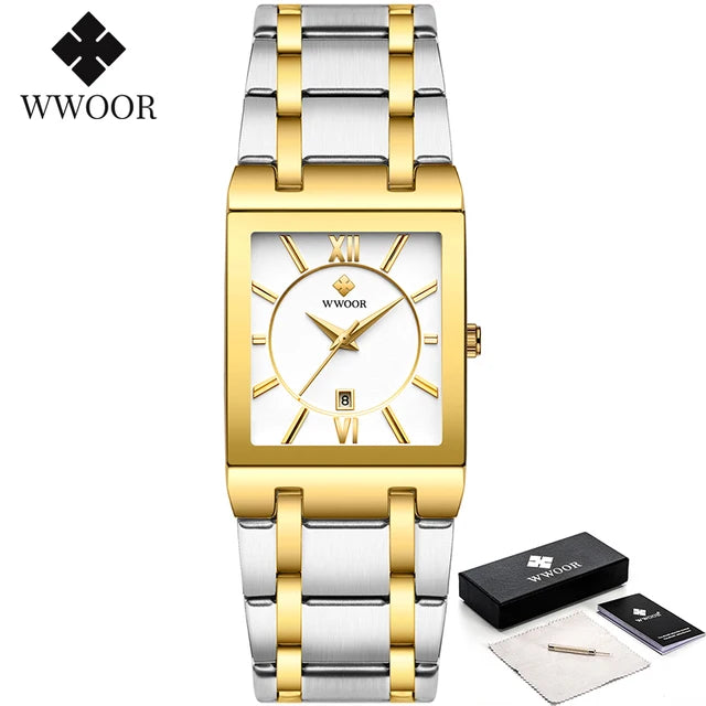 Gold-toned quartz stainless steel men's watch by Lamp Post with a sleek design and a round dial.