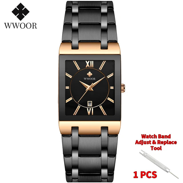 Gold stainless steel men's quartz watch by Lamp Post featuring a sleek design and classic round dial.