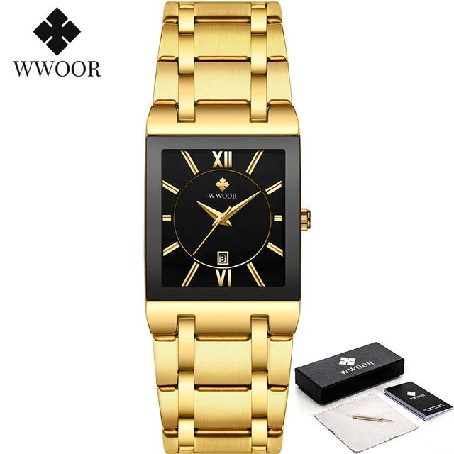 Gold stainless steel quartz men's watch by Lamp Post, featuring a sleek design and classic watch face.