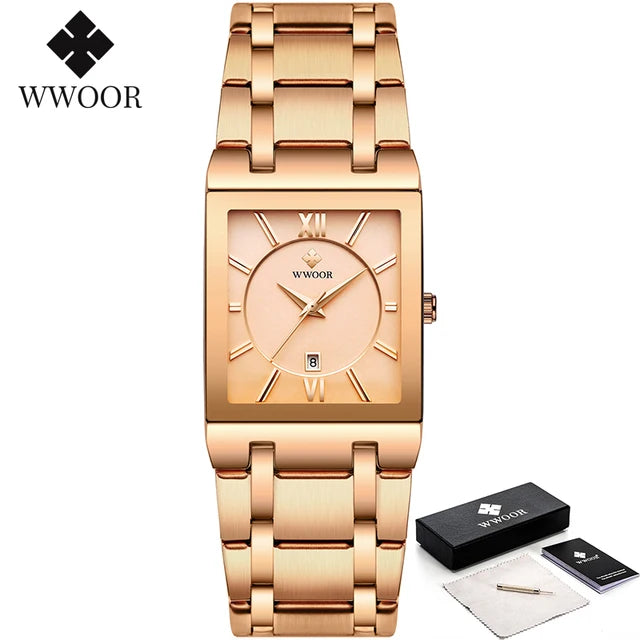 Gold stainless steel quartz men's watch by Lamp Post, featuring a sleek design and a round dial with a modern look.