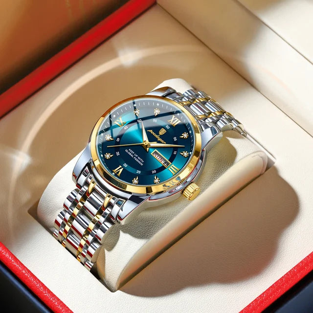 Gold and blue luxury Lamp Post watch from the Premium Craftsmanship collection, featuring a sleek, elegant design.