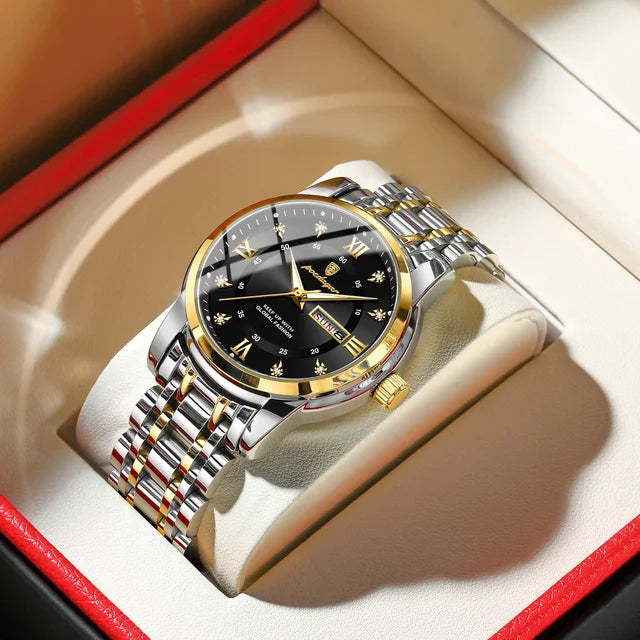 Gold and blue luxury watch from Lamp Post's premium watch collection, showcasing elegant craftsmanship and sophisticated design.