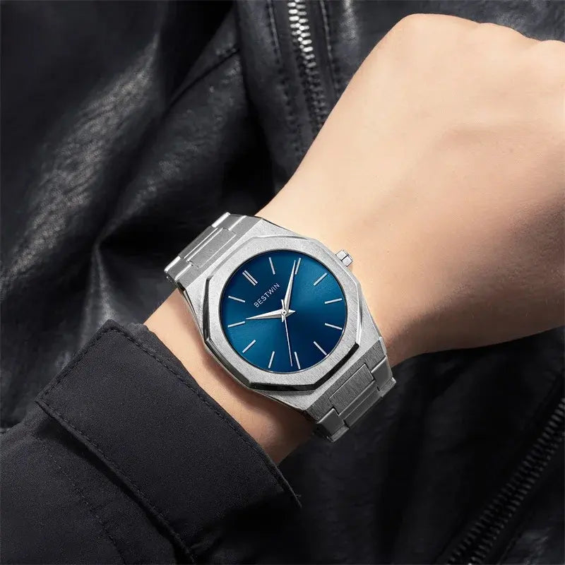 Gold and green stainless steel men's watch by Lamp Post featuring a sleek design and round dial with date display.