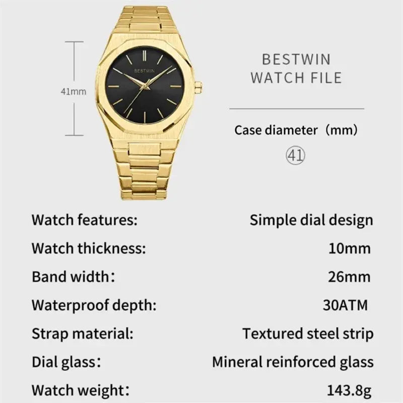 Gold and green stainless steel men's watch by Lamp Post featuring a sleek, modern design and a durable, stylish band.
