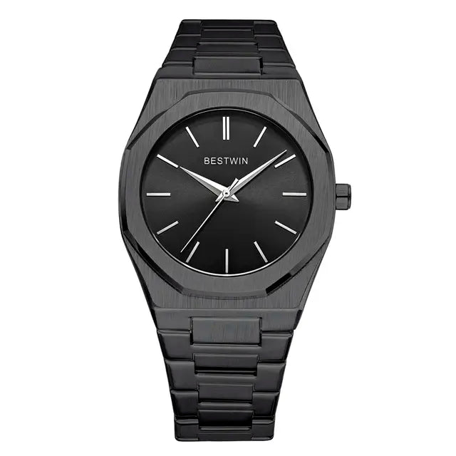 Gold and green stainless steel men's watch by Lamp Post featuring a sleek design and metal bracelet.