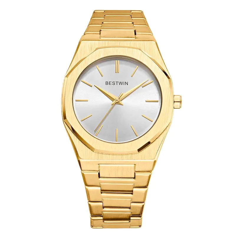 Gold and green stainless steel men's watch by Lamp Post featuring a sleek design and round dial.