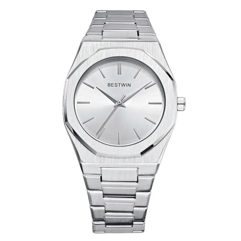 Gold and green stainless steel men's watch by Lamp Post featuring a sleek design and durable metal band.