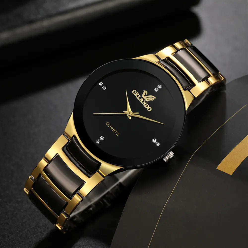 Gold stainless steel men's quartz watch by Lamp Post, featuring a sleek design and precise timekeeping.