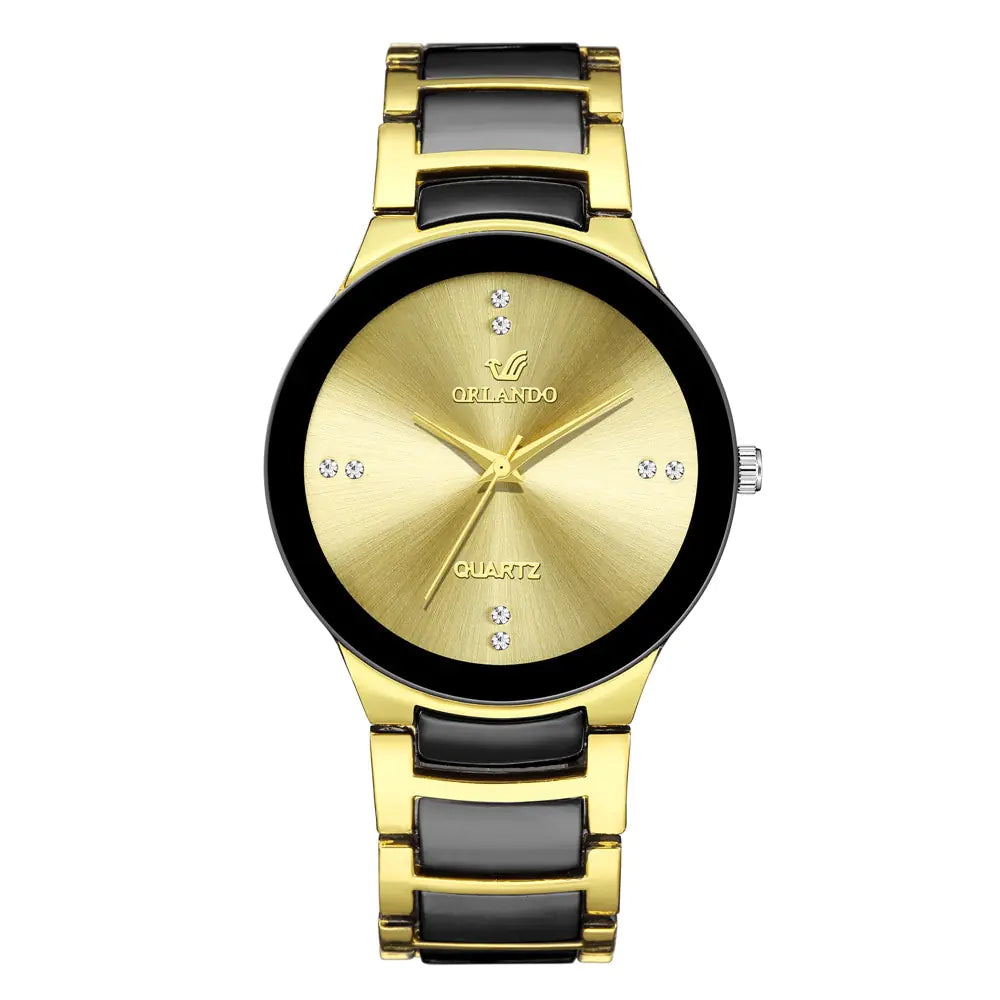 Gold men's stainless steel quartz watch by Lamp Post featuring a sleek design and precise timekeeping.