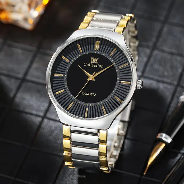 Gold men's stainless steel quartz watch by Lamp Post featuring a sleek design and classic analog display.