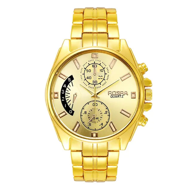 Gold stainless steel men's quartz watch by Lamp Post featuring a sleek, high-quality design and a classic watch face.