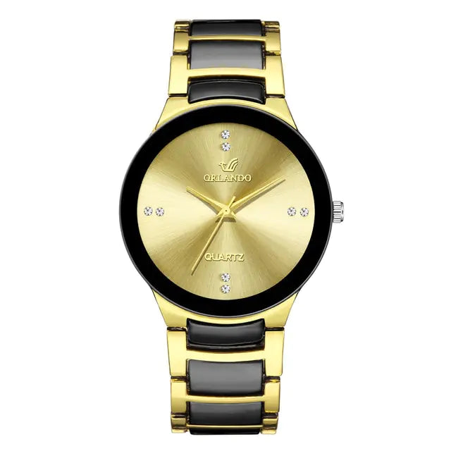 Gold stainless steel men's quartz watch by Lamp Post featuring a sleek design and precise timekeeping.