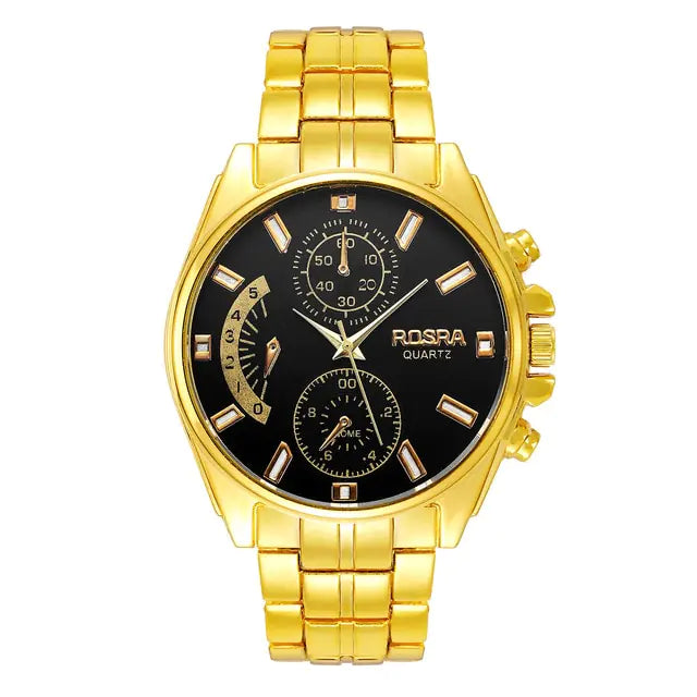 Gold stainless steel men's Quartz watch by Lamp Post with a sleek design and analog display.
