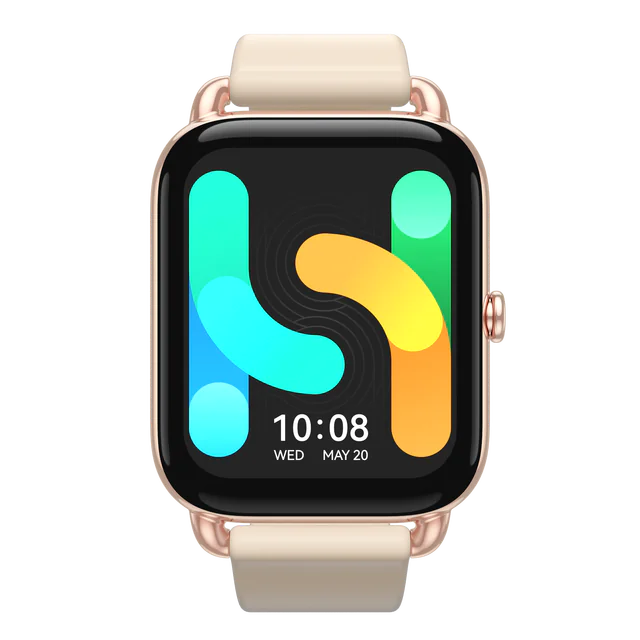 Gold AMOLED display smart watch by Lamp Post with magnetic strap, suitable for men and women, showcasing a sleek digital watch face.