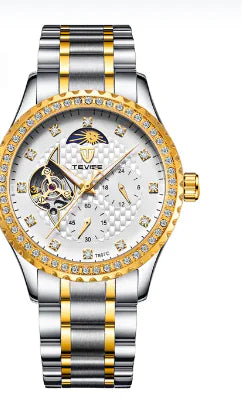 Luxury Lamp Post men's mechanical watch with a gold case and white dial, featuring elegant design and precise timekeeping.