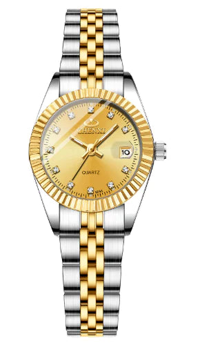 Gold-toned luxury men's watch by Lamp Post with a sleek design and classic round face, displayed on a neutral background.