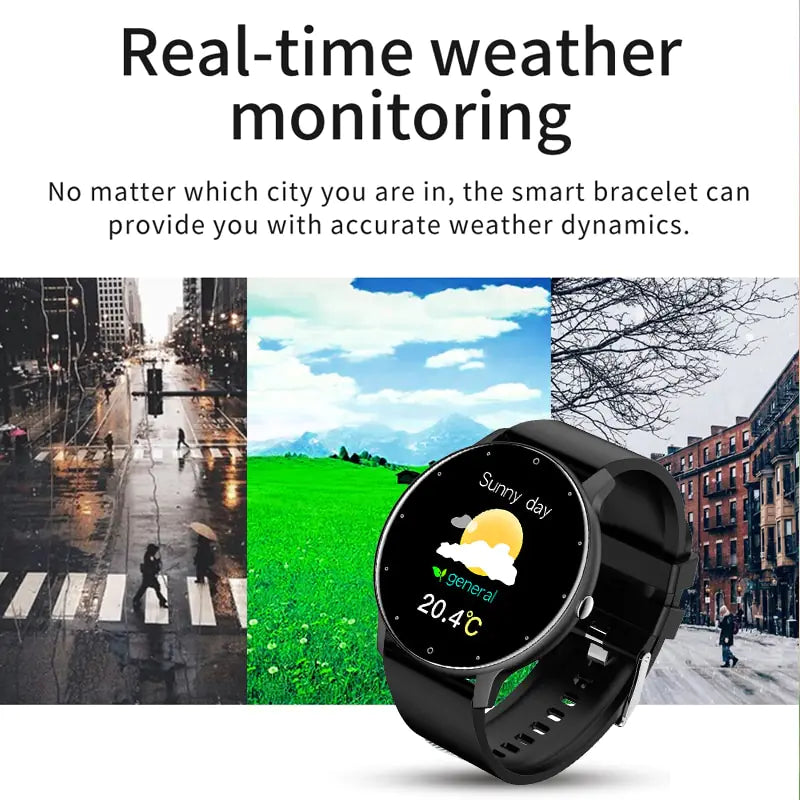 Lamp Post men's smart watch with full touch screen, sport and fitness tracking features in a sleek pink design.