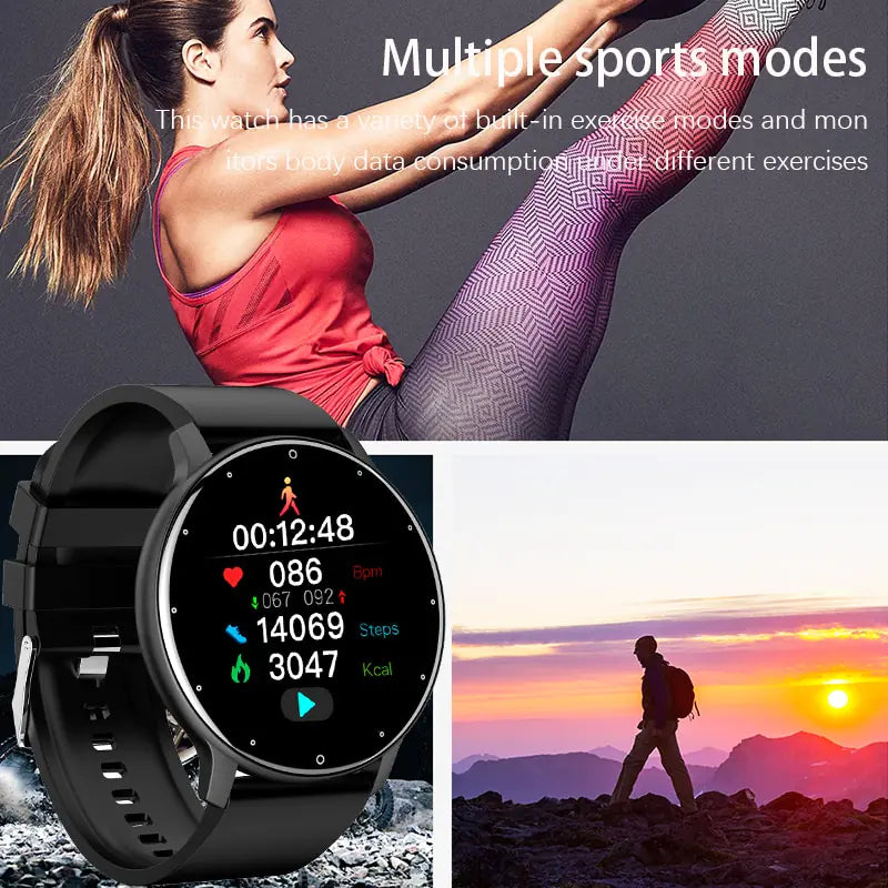 Pink Lamp Post smart watch for men with full touch screen, ideal for sport and fitness tracking.