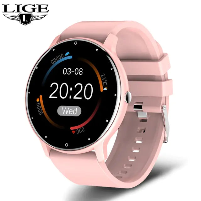 Pink Lamp Post smart watch for men with full touch screen, sport and fitness tracking features.