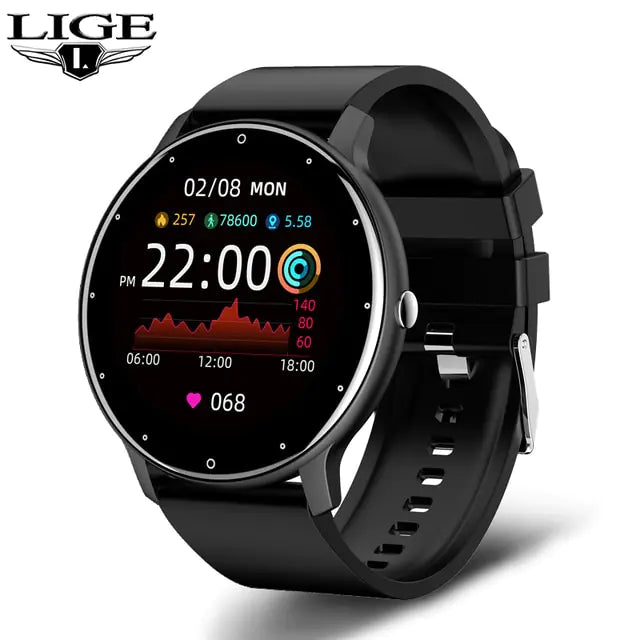 Pink Lamp Post men's smart watch with full touch screen, sport and fitness features, suitable for active wear.