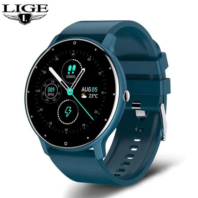 Pink Lamp Post smart watch for men with full touch screen, fitness tracking, and sport features, displayed on a white background.