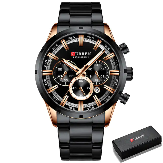 Rose gold and blue Lamp Post quartz watch, crafted with precision, featuring a sleek design and clear dial.
