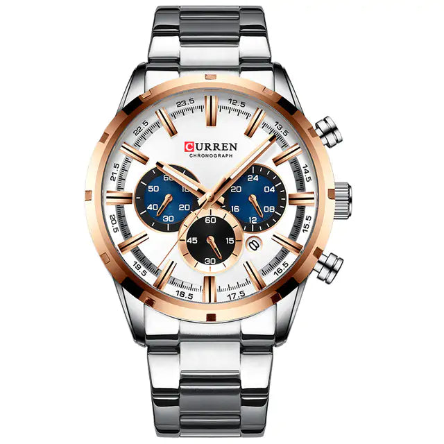 Rose gold and blue quartz watch by Lamp Post with precise craftsmanship, stylish design, and durable build.