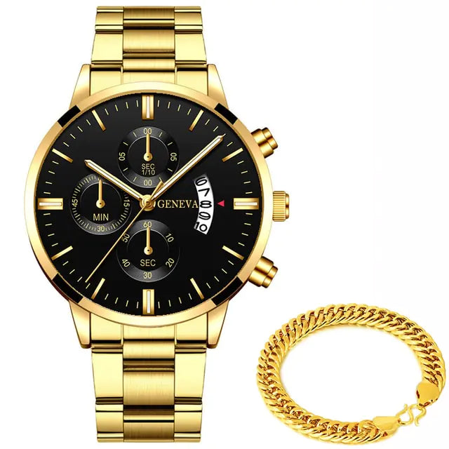 Stylish men's stainless steel watch by Lamp Post featuring a sleek design and analog display on a black dial.