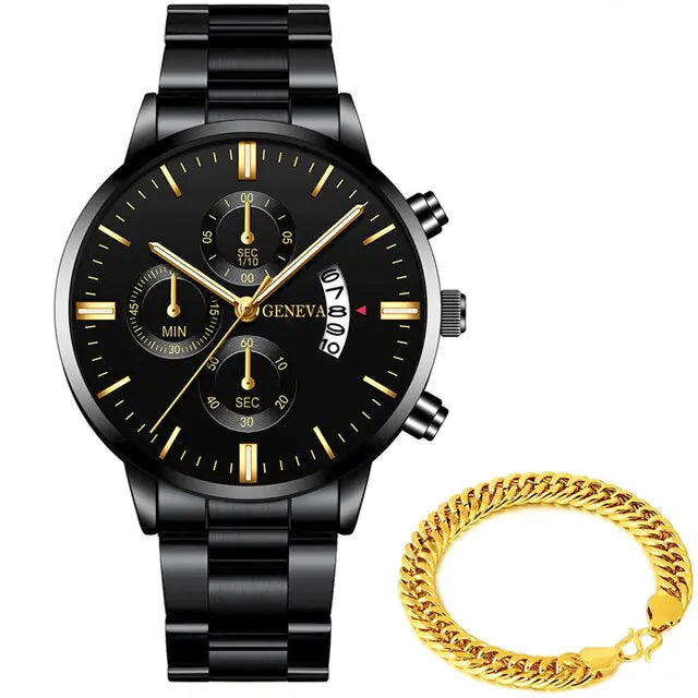 Stylish men's stainless steel watch by Lamp Post featuring a sleek design and a black dial with silver accents.