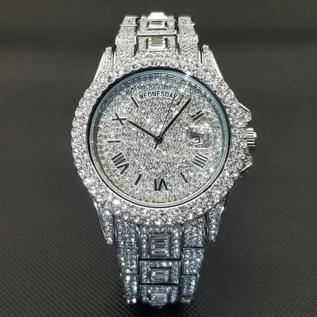Lamp Post luxury men's diamond watch featuring a rose gold face and stainless steel band, elegant and stylish for formal wear.